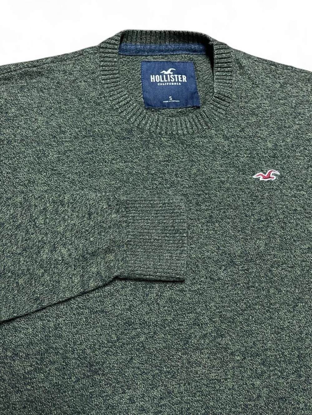 Y2K Hollister Mens Green Crew Neck Long Sleeve Sweater Size Small Preppy